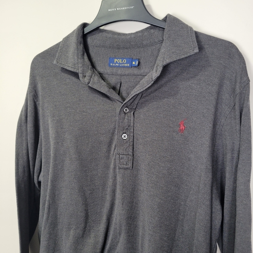 Polo Ralph Lauren Men's Cotton Gray Long Sleeve 1/4 Button Up Polo Size XL Logo - Picture 5 of 7